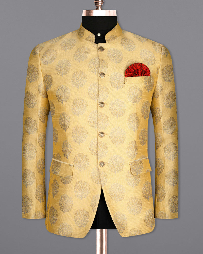 Turmeric Yellow Trees Printed Bandhgala Designer Blazer BL1648-BG-36, BL1648-BG-38, BL1648-BG-40, BL1648-BG-42, BL1648-BG-44, BL1648-BG-46, BL1648-BG-48, BL1648-BG-50, BL1648-BG-52, BL1648-BG-54, BL1648-BG-56, BL1648-BG-58, BL1648-BG-60