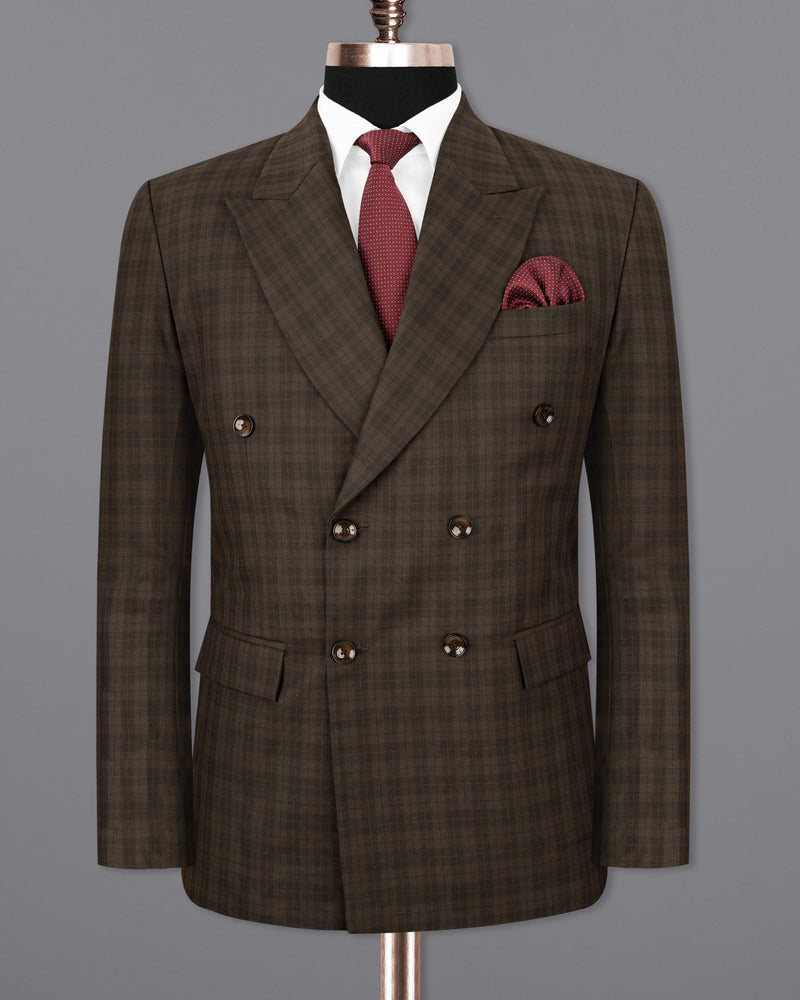 Armadillo Brown Plaid Double-breasted Blazer