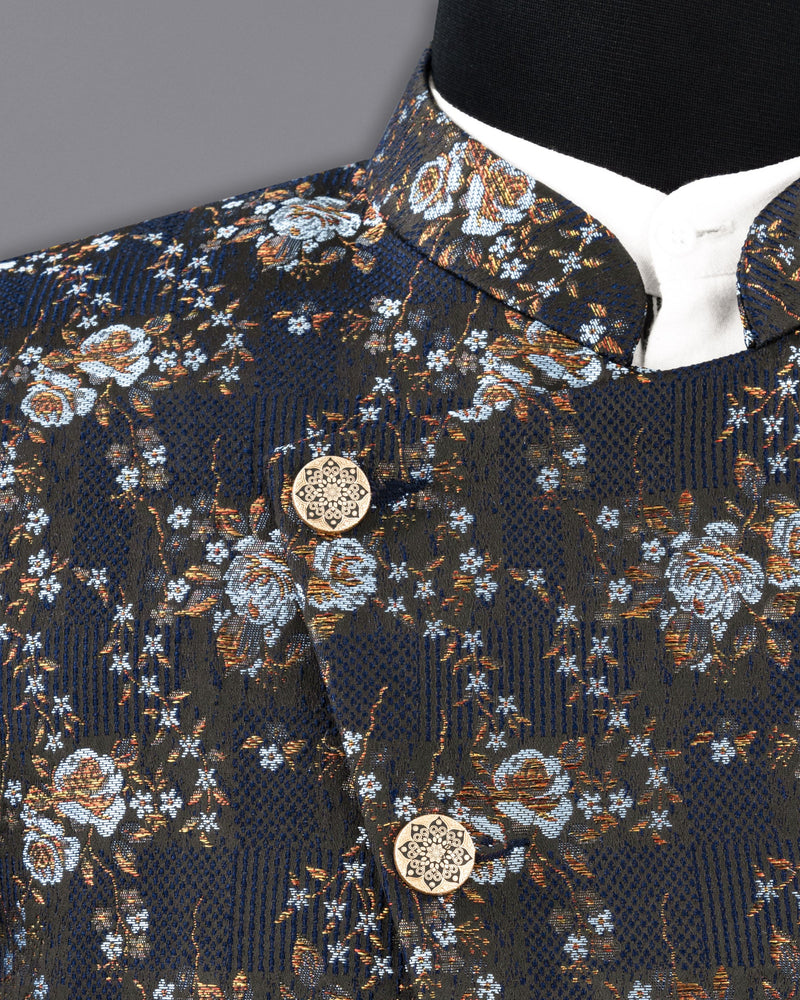 Storm Dust Floral Textured Cross Buttoned Bandhgala Designer Blazer