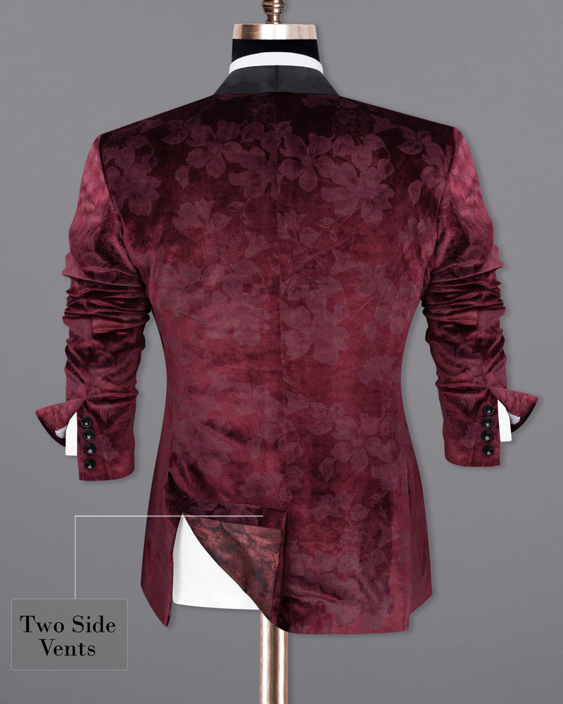 Velvet Dark Sienna Hibiscus flora Textured Designer Tuxedo Blazer