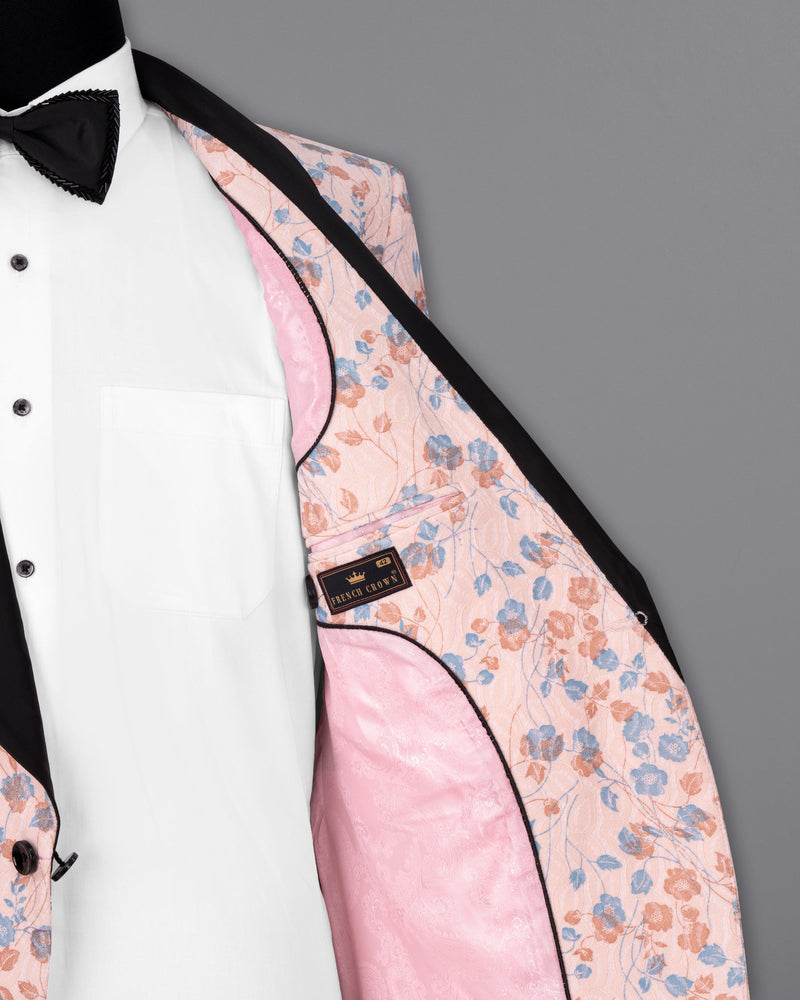 Mandys Pink Floral Textured Designer Tuxedo Blazer