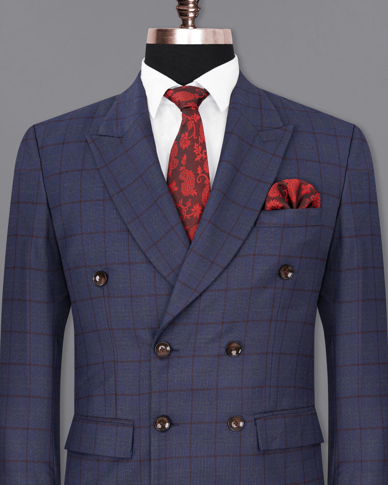 River Bed Blue Windowpane Double Breasted Blazer