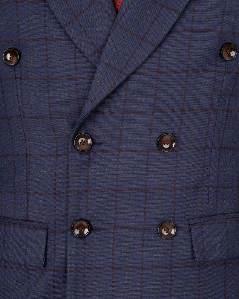 River Bed Blue Windowpane Double Breasted Blazer