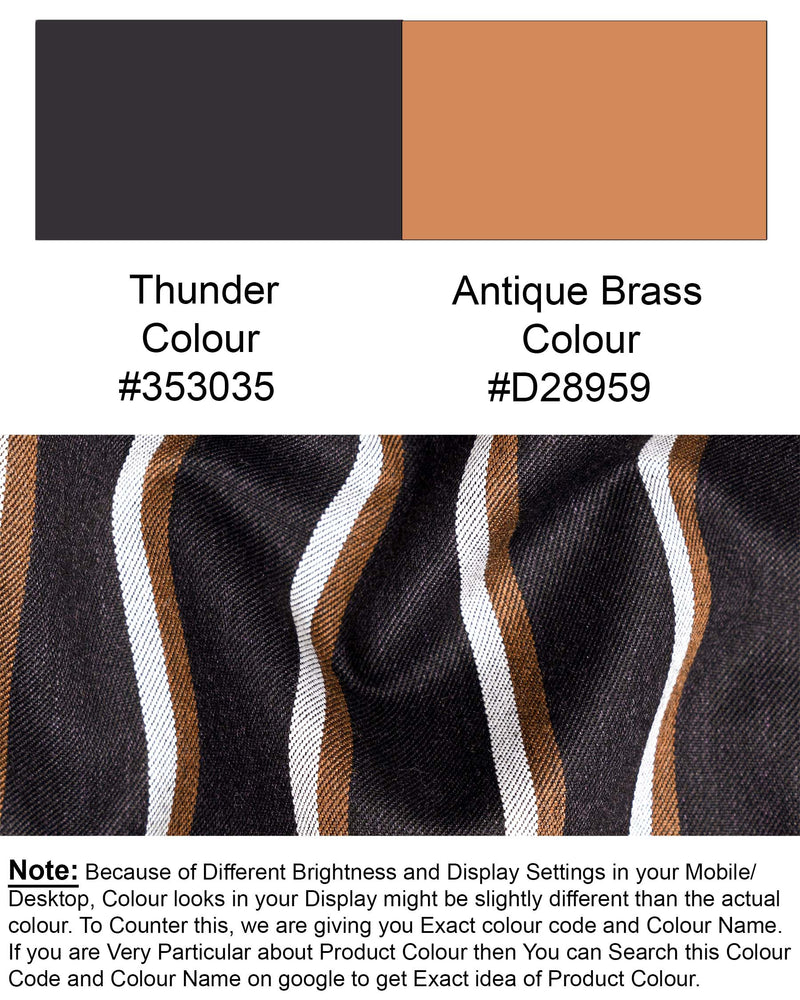 Thunder Brown Striped Cross Buttoned Bandhgala Blazer