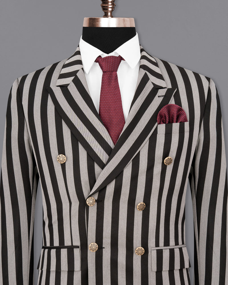 Nobel Grey with Black Striped Double Breasted Blazer