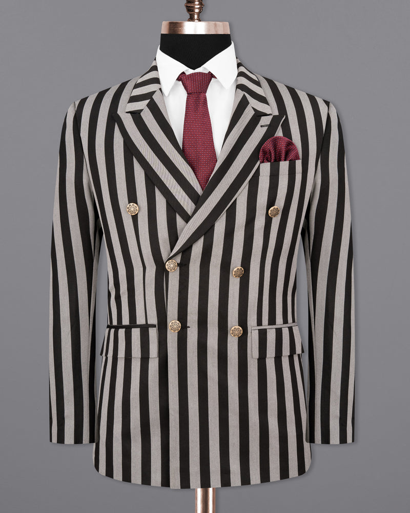 Nobel Grey with Black Striped Double Breasted Blazer
