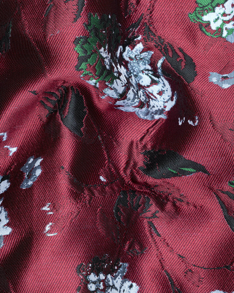 Aubergine Floral Printed and Textured Tuxedo Blazer