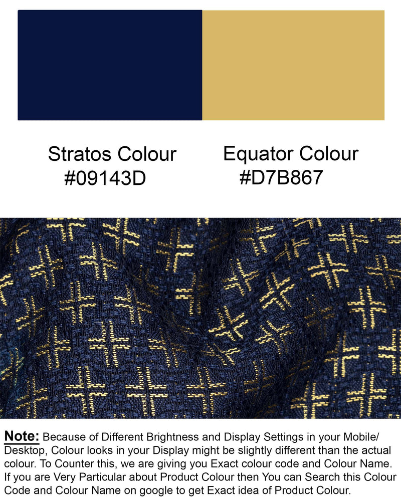Stratos Blue Houndstooth Texture Cross Buttoned Bandhgala Blazer