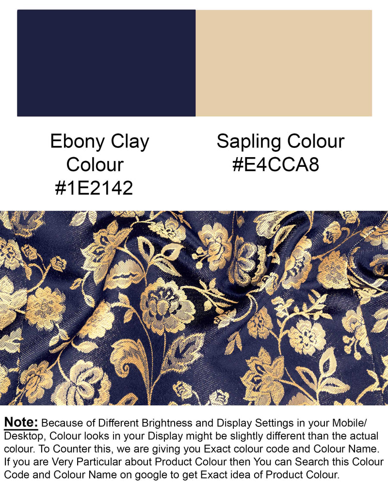 Ebony Clay Floral Jacquard Cross Buttoned Bandhgala Blazer