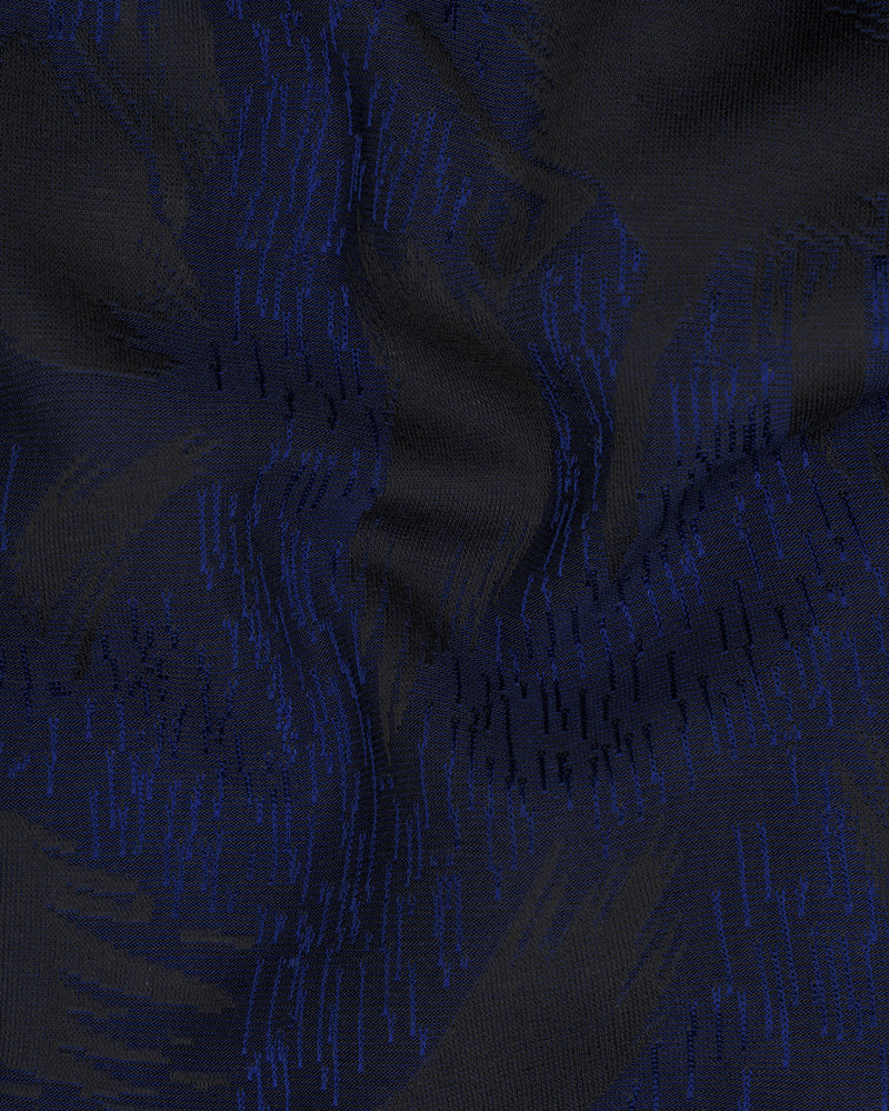 Deep Cove Blue Textured Cross Buttoned Bandhgala Blazer