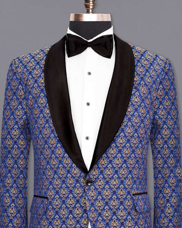 Downriver Blue Damask Textured Tuxedo Blazer
