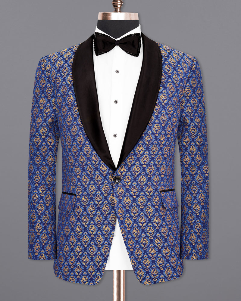 Downriver Blue Damask Textured Tuxedo Blazer