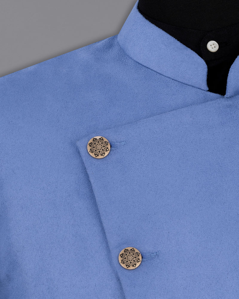 Mariner Blue velvet Cross Buttoned Bandhgala Designer Blazer