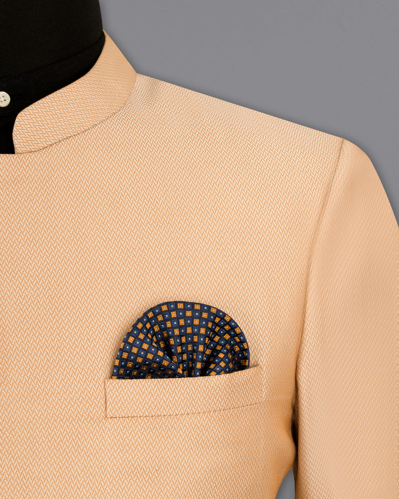 Maize Chevron Textured Cross Buttoned Bandhgala Designer Blazer