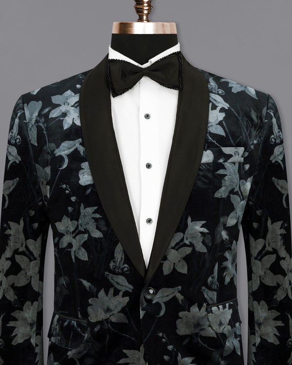 Jade Black and Languid Floral velvet Designer Tuxedo Blazer