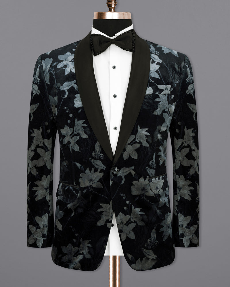 Jade Black and Languid Floral velvet Designer Tuxedo Blazer
