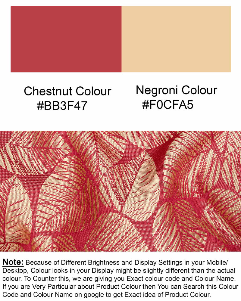 Chestnut Pink and Negroni Leaves Pattern Cross-Buttoned Bandhgala Designer Blazer