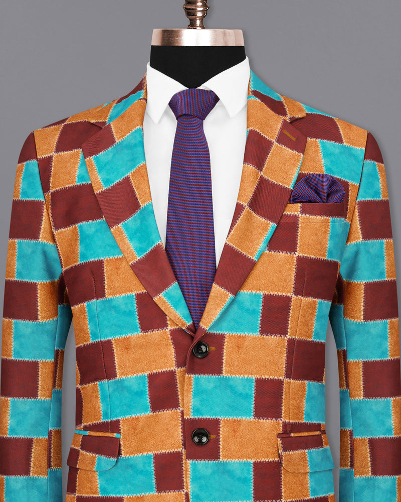 Moccaccino with Raw Sienna and Turuoise Blue Designer Blazer