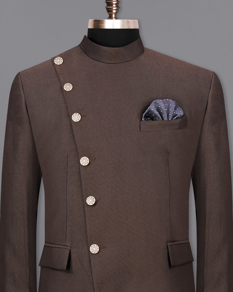 English Walnut Brown Cross Buttoned Bandhgala Blazer BL1988-CBG2-36, BL1988-CBG2-38, BL1988-CBG2-40, BL1988-CBG2-42, BL1988-CBG2-44, BL1988-CBG2-46, BL1988-CBG2-48, BL1988-CBG2-50, BL1988-CBG2-52, BL1988-CBG2-54, BL1988-CBG2-56, BL1988-CBG2-58, BL1988-CBG2-60