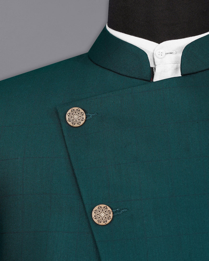 Dianne Green Subtle Windowpane Cross Buttoned Bandhgala Blazer