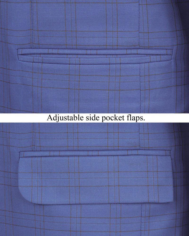 Scampi Blue With Pickled Brown Plaid Cross buttoned Bandhgala Blazer