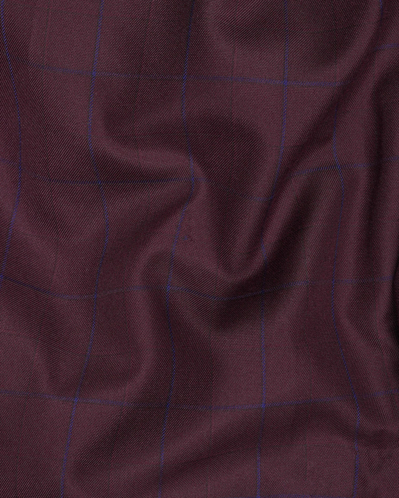 Wine Berry With Haiti Blue Windowpane Cross Buttoned Bandhgala Blazer BL2030-CBG-36, BL2030-CBG-38, BL2030-CBG-40, BL2030-CBG-42, BL2030-CBG-44, BL2030-CBG-46, BL2030-CBG-48, BL2030-CBG-50, BL2030-CBG-52, BL2030-CBG-54, BL2030-CBG-56, BL2030-CBG-58, BL2030-CBG-60