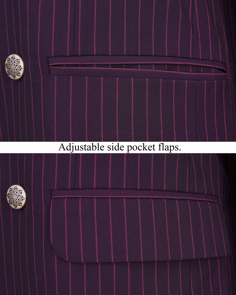 Tolopea Purple with Byzantium Pink Striped Cross Buttoned Bandhgala Designer Blazer BL2035-DCBG-36, BL2035-DCBG-38, BL2035-DCBG-40, BL2035-DCBG-42, BL2035-DCBG-44, BL2035-DCBG-46, BL2035-DCBG-48, BL2035-DCBG-50, BL2035-DCBG-52, BL2035-DCBG-54, BL2035-DCBG-56, BL2035-DCBG-58, BL2035-DCBG-60