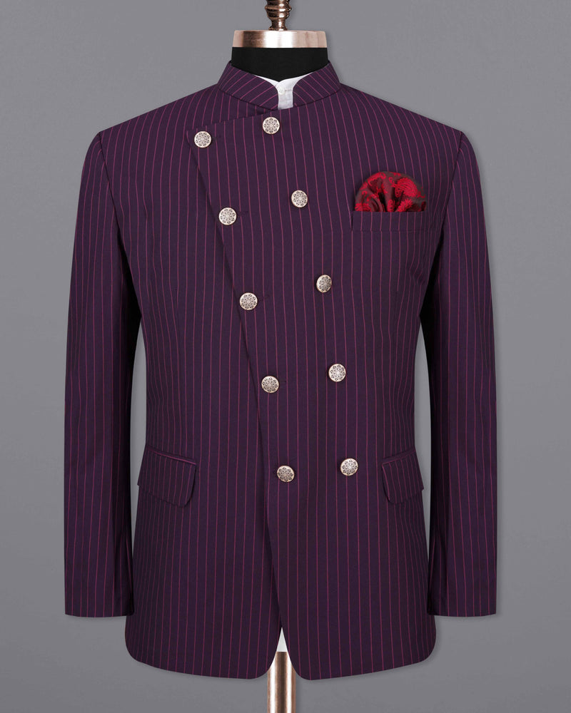 Tolopea Purple with Byzantium Pink Striped Cross Buttoned Bandhgala Designer Blazer BL2035-DCBG-36, BL2035-DCBG-38, BL2035-DCBG-40, BL2035-DCBG-42, BL2035-DCBG-44, BL2035-DCBG-46, BL2035-DCBG-48, BL2035-DCBG-50, BL2035-DCBG-52, BL2035-DCBG-54, BL2035-DCBG-56, BL2035-DCBG-58, BL2035-DCBG-60