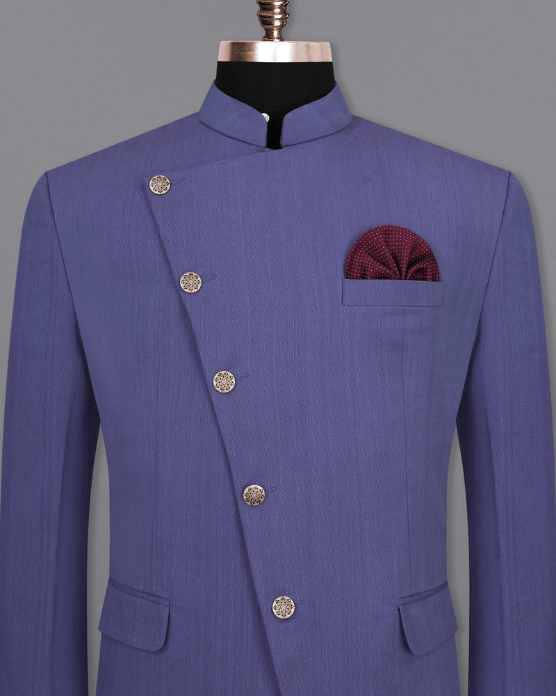 Twilight Blue Premium Cotton Cross Buttoned Bandhgala Blazer BL2044-CBG-36, BL2044-CBG-38, BL2044-CBG-40, BL2044-CBG-42, BL2044-CBG-44, BL2044-CBG-46, BL2044-CBG-48, BL2044-CBG-50, BL2044-CBG-52, BL2044-CBG-54, BL2044-CBG-56, BL2044-CBG-58, BL2044-CBG-60