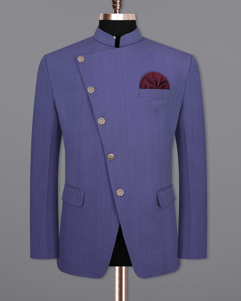 Twilight Blue Premium Cotton Cross Buttoned Bandhgala Blazer BL2044-CBG-36, BL2044-CBG-38, BL2044-CBG-40, BL2044-CBG-42, BL2044-CBG-44, BL2044-CBG-46, BL2044-CBG-48, BL2044-CBG-50, BL2044-CBG-52, BL2044-CBG-54, BL2044-CBG-56, BL2044-CBG-58, BL2044-CBG-60