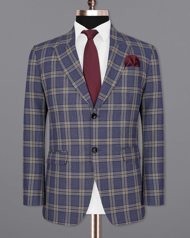 River Bed Blue with Tallow Brown Plaid Single Breasted Blazer BL2045-SBP-36, BL2045-SBP-38, BL2045-SBP-40, BL2045-SBP-42, BL2045-SBP-44, BL2045-SBP-46, BL2045-SBP-48, BL2045-SBP-50, BL2045-SBP-52, BL2045-SBP-54, BL2045-SBP-56, BL2045-SBP-58, BL2045-SBP-60