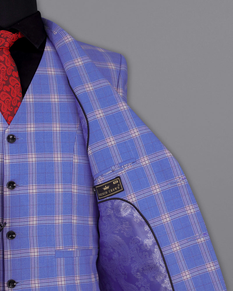 Glaucous Blue with Gainsboro Gray Plaid Single Breasted Blazer