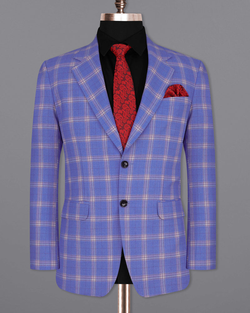 Glaucous Blue with Gainsboro Gray Plaid Single Breasted Blazer BL2057-SB-36, BL2057-SB-38, BL2057-SB-40, BL2057-SB-42, BL2057-SB-44, BL2057-SB-46, BL2057-SB-48, BL2057-SB-50, BL2057-SB-52, BL2057-SB-54, BL2057-SB-56, BL2057-SB-58, BL2057-SB-60