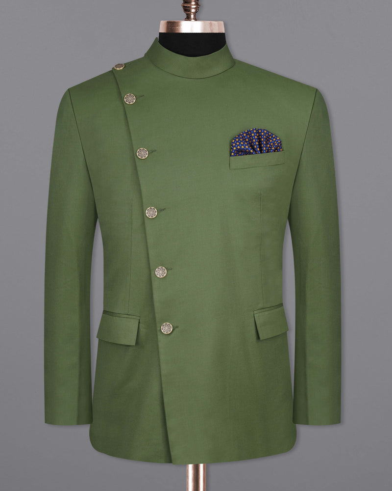 Cactus Green Cross Buttoned Bandhgala Blazer BL2073-CBG2-36, BL2073-CBG2-38, BL2073-CBG2-40, BL2073-CBG2-42, BL2073-CBG2-44, BL2073-CBG2-46, BL2073-CBG2-48, BL2073-CBG2-50, BL2073-CBG2-52, BL2073-CBG2-54, BL2073-CBG2-56, BL2073-CBG2-58, BL2073-CBG2-60