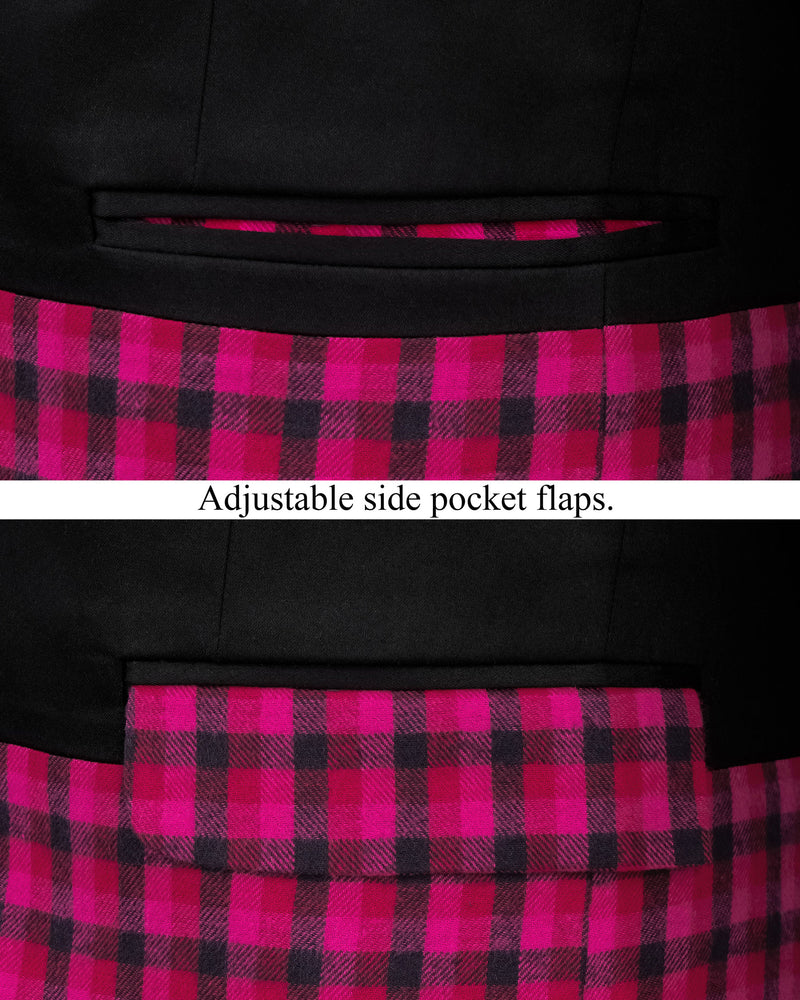 Half-Black and Half Jazzberry Pink Checkered Single-Breasted Premium Cotton Designer Blazer