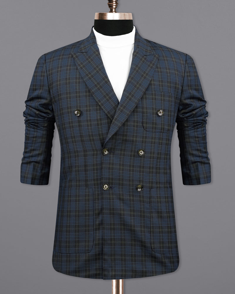 Fiord Navy Blue with Black Russian Plaid Double Breasted Sports Blazer