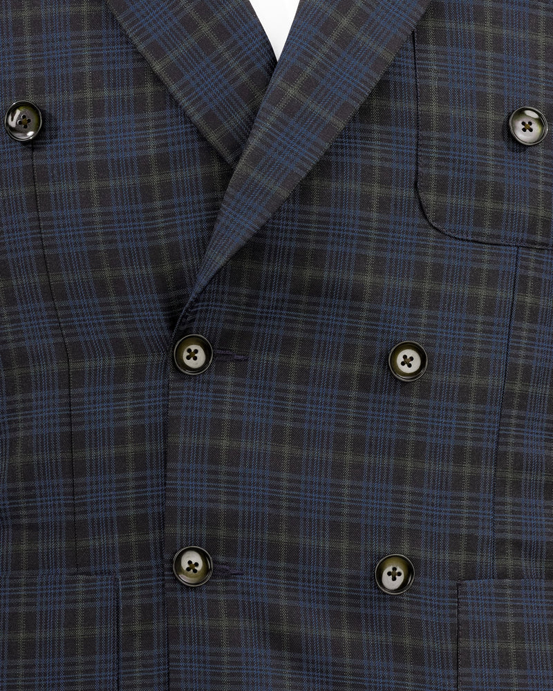 Fiord Navy Blue with Black Russian Plaid Double Breasted Sports Blazer