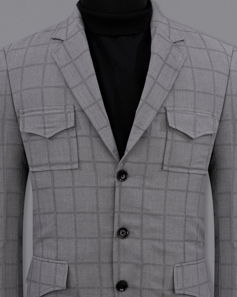 Topaz Silver Windowpane Single Breasted Designer Blazer