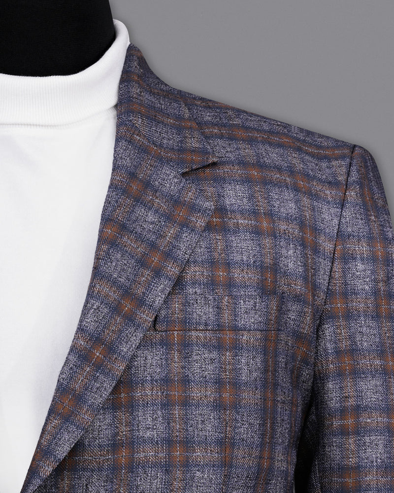 Martini Gray with Potters Brown Plaid Single Breasted Blazer BL2147-SB-36, BL2147-SB-38, BL2147-SB-40, BL2147-SB-42, BL2147-SB-44, BL2147-SB-46, BL2147-SB-48, BL2147-SB-50, BL2147-SB-52, BL2147-SB-54, BL2147-SB-56, BL2147-SB-58, BL2147-SB-60