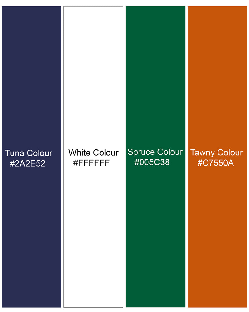 Tuna Blue with White Striped Printed Premium Cotton Designer Blazer