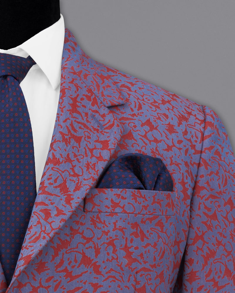 Waikawa Blue with Sanguine Red Jacquard Textured Designer Blazer BL2190-SB-36, BL2190-SB-38, BL2190-SB-40, BL2190-SB-42, BL2190-SB-44, BL2190-SB-46, BL2190-SB-48, BL2190-SB-50, BL2190-SB-52, BL2190-SB-54, BL2190-SB-56, BL2190-SB-58, BL2190-SB-60