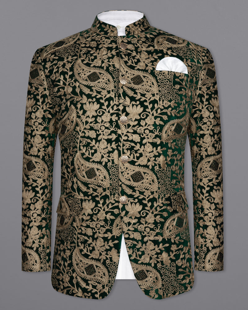 Beaver Brown with Asphalt Green Diamond Work with Cotton Thread Heavy Embroidered Bandhgala Designer Indo-Western Blazer BL2200-BG-36, BL2200-BG-38, BL2200-BG-40, BL2200-BG-42, BL2200-BG-44, BL2200-BG-46, BL2200-BG-48, BL2200-BG-50, BL2200-BG-52, BL2200-BG-54, BL2200-BG-56, BL2200-BG-58, BL2200-BG-60	