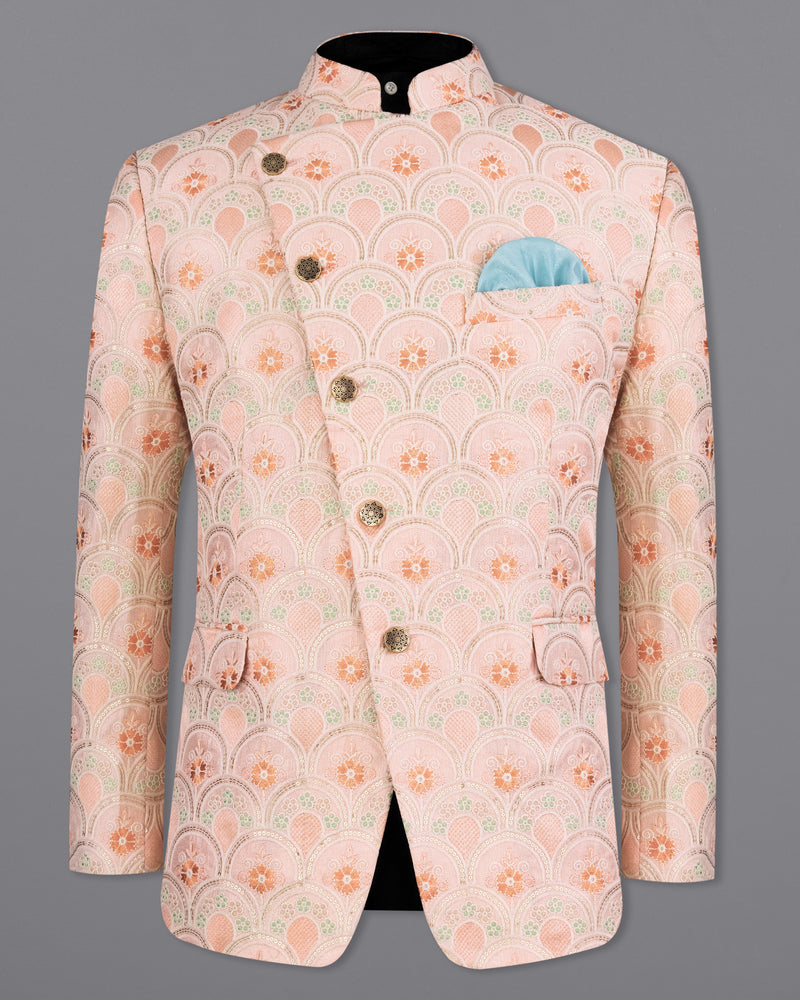 Cosmos Light Pink with Tangerina Orange Cross Buttoned Cotton Thread Heavy Embroidered Bandhgala Designer Blazer BL2202-CBG-36, BL2202-CBG-38, BL2202-CBG-40, BL2202-CBG-42, BL2202-CBG-44, BL2202-CBG-46, BL2202-CBG-48, BL2202-CBG-50, BL2202-CBG-52, BL2202-CBG-54, BL2202-CBG-56, BL2202-CBG-58, BL2202-CBG-60