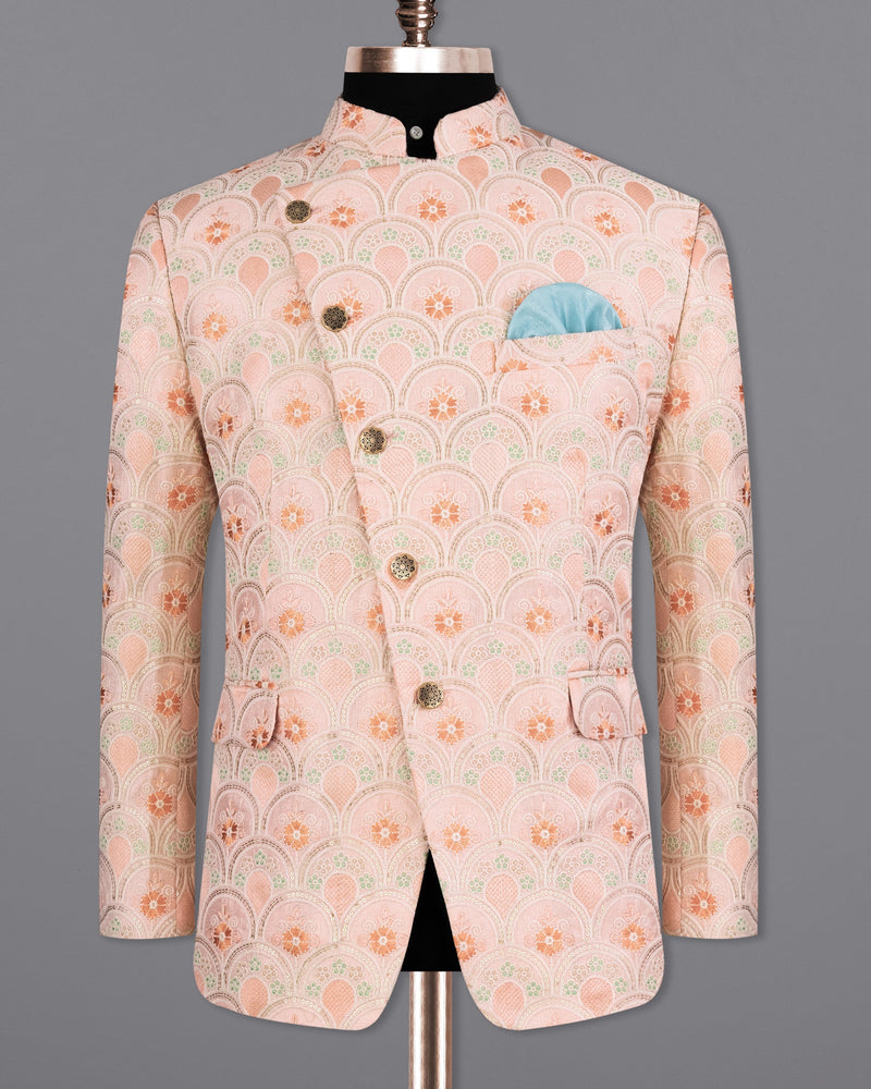 Cosmos Light Pink with Tangerina Orange Cross Buttoned Cotton Thread Heavy Embroidered Bandhgala Designer Blazer BL2202-CBG-36, BL2202-CBG-38, BL2202-CBG-40, BL2202-CBG-42, BL2202-CBG-44, BL2202-CBG-46, BL2202-CBG-48, BL2202-CBG-50, BL2202-CBG-52, BL2202-CBG-54, BL2202-CBG-56, BL2202-CBG-58, BL2202-CBG-60