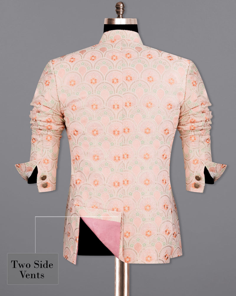 Cosmos Light Pink with Tangerina Orange Cross Buttoned Cotton Thread Heavy Embroidered Bandhgala Designer Blazer BL2202-CBG-36, BL2202-CBG-38, BL2202-CBG-40, BL2202-CBG-42, BL2202-CBG-44, BL2202-CBG-46, BL2202-CBG-48, BL2202-CBG-50, BL2202-CBG-52, BL2202-CBG-54, BL2202-CBG-56, BL2202-CBG-58, BL2202-CBG-60