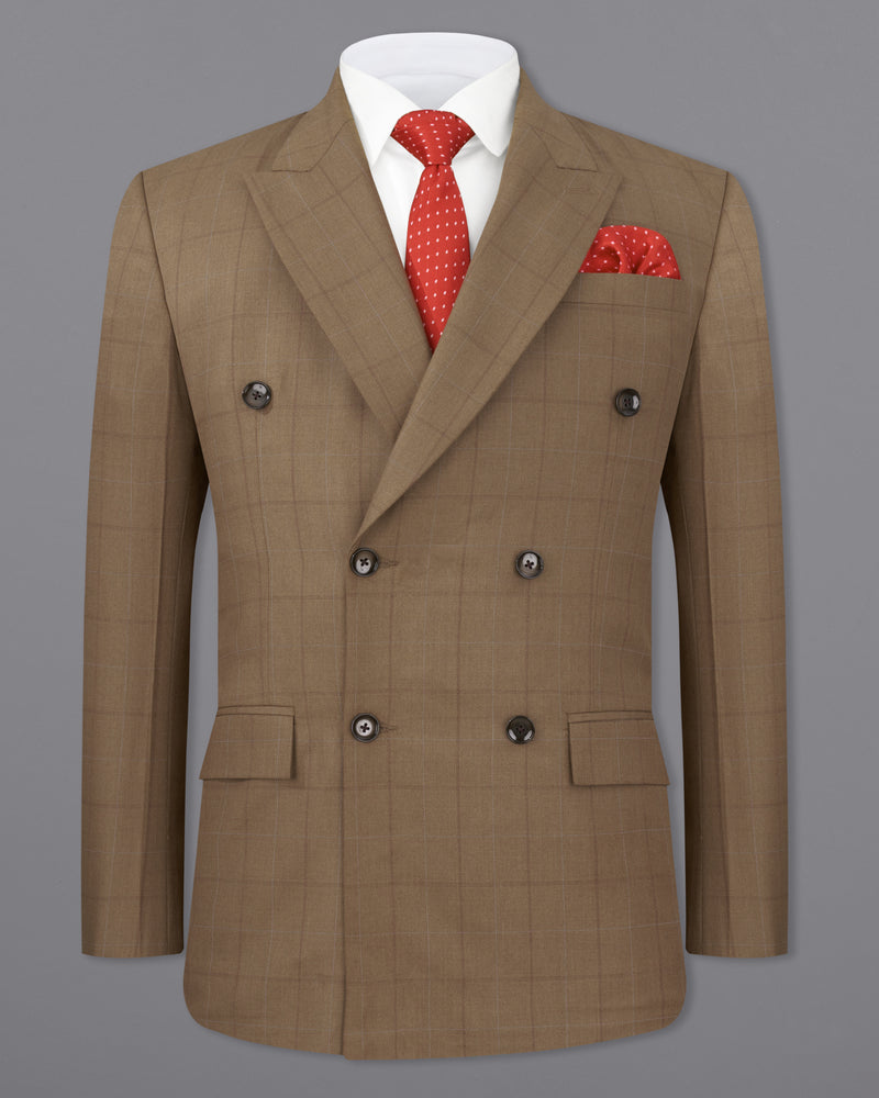 Dark Taupe Brown Windowpane Double Breasted Blazer BL2246-DB-36, BL2246-DB-38, BL2246-DB-40, BL2246-DB-42, BL2246-DB-44, BL2246-DB-46, BL2246-DB-48, BL2246-DB-50, BL2246-DB-52, BL2246-DB-54, BL2246-DB-56, BL2246-DB-58, BL2246-DB-60