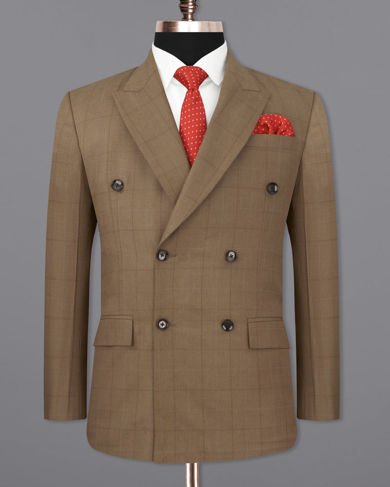 Dark Taupe Brown Windowpane Double Breasted Blazer BL2246-DB-36, BL2246-DB-38, BL2246-DB-40, BL2246-DB-42, BL2246-DB-44, BL2246-DB-46, BL2246-DB-48, BL2246-DB-50, BL2246-DB-52, BL2246-DB-54, BL2246-DB-56, BL2246-DB-58, BL2246-DB-60