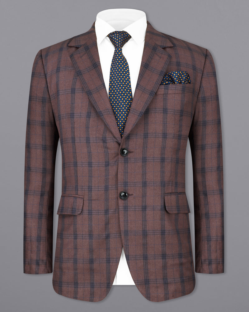 Taupe Brown Plaid Single Breasted Blazer