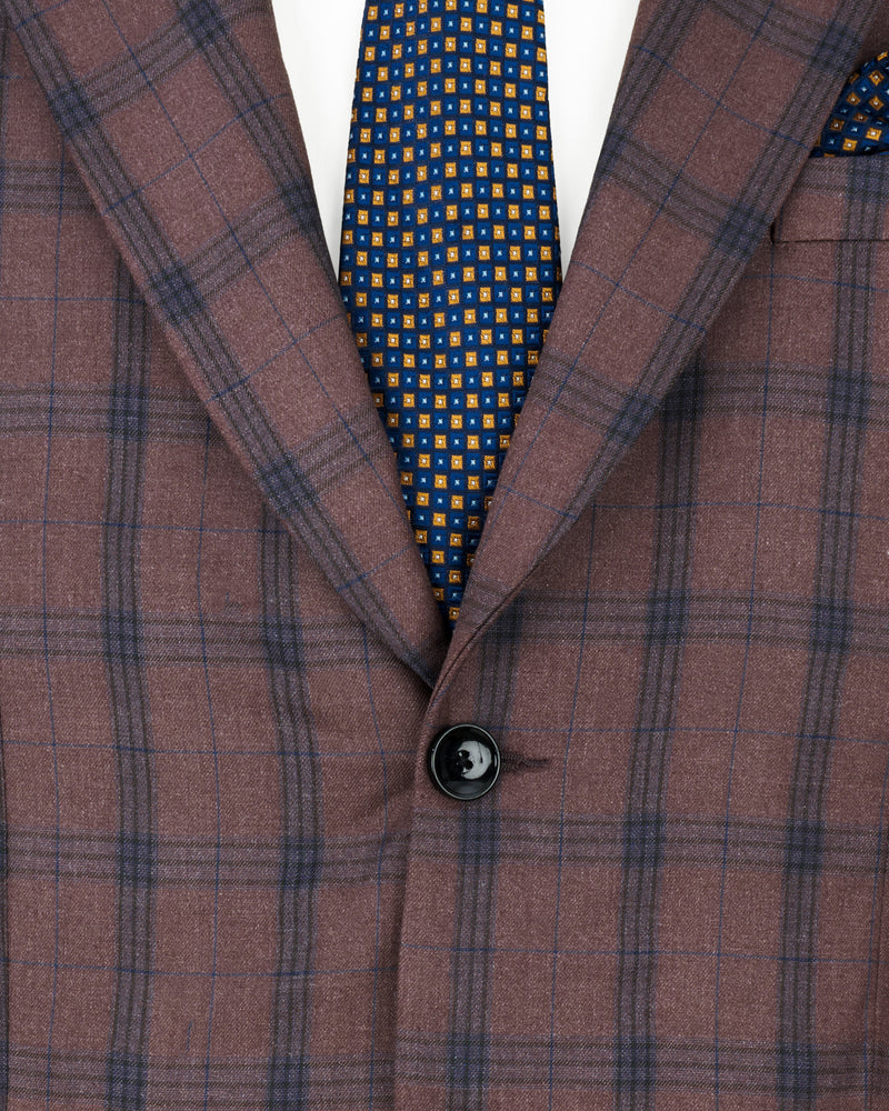 Taupe Brown Plaid Single Breasted Blazer