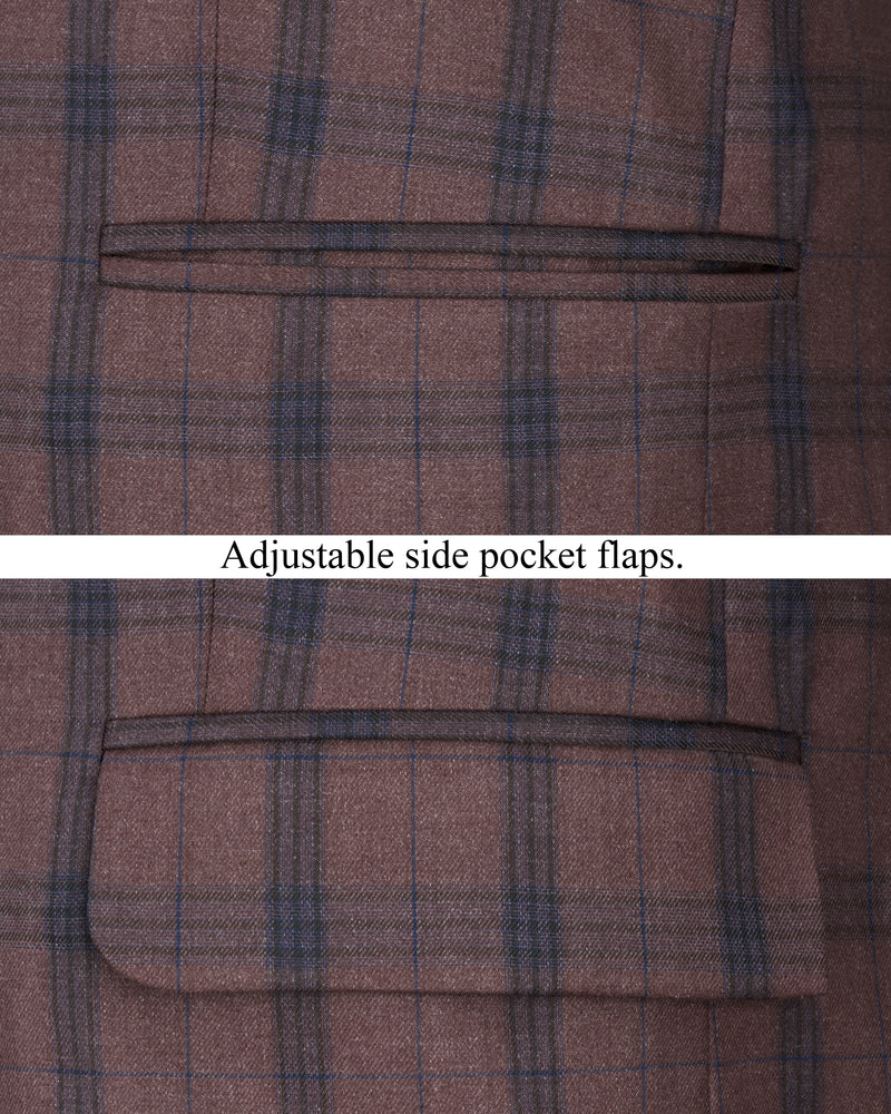 Taupe Brown Plaid Single Breasted Blazer